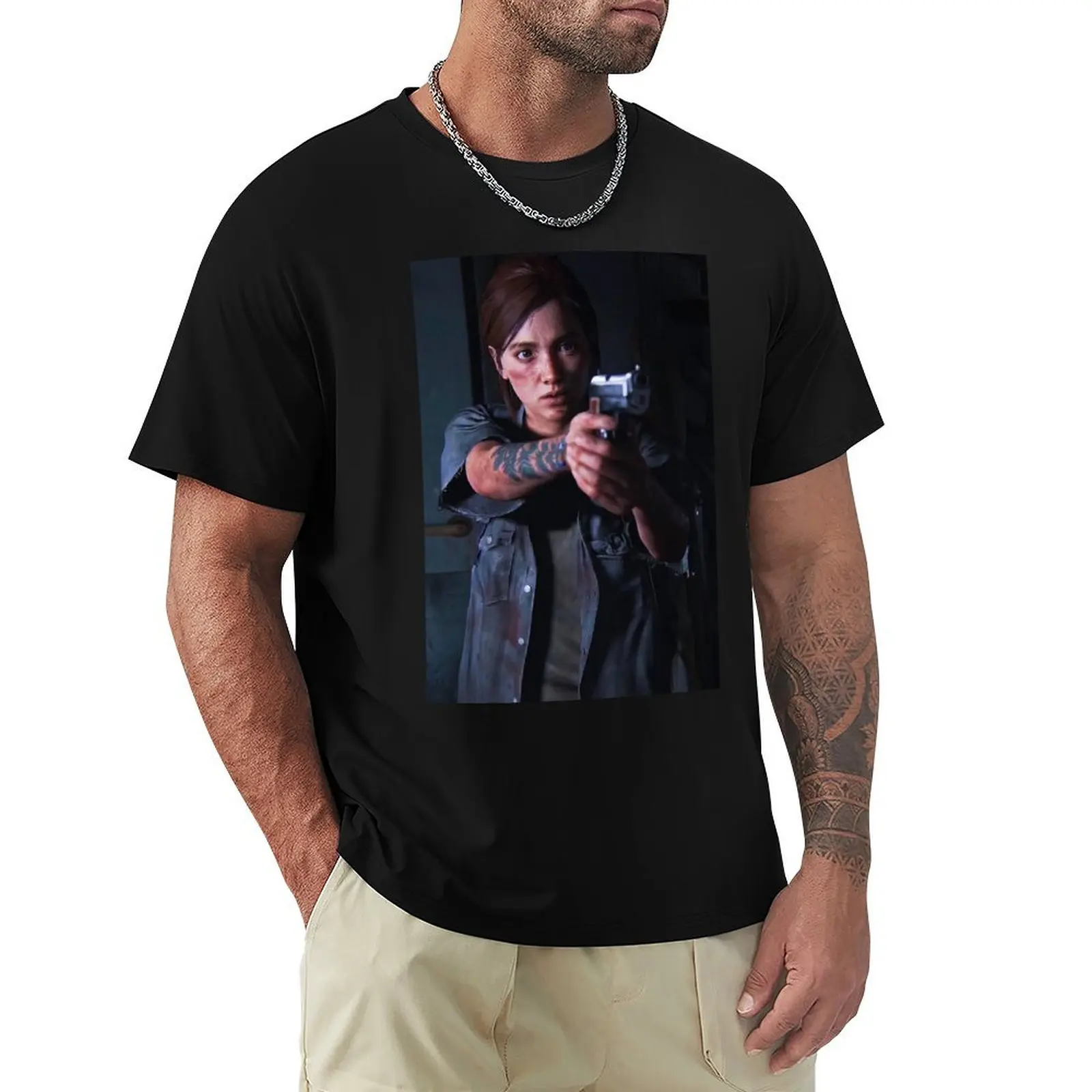 

ellie-williams-the-last GUN T-Shirt cheap stuff sweat vintage graphic tee cotton t shirt men