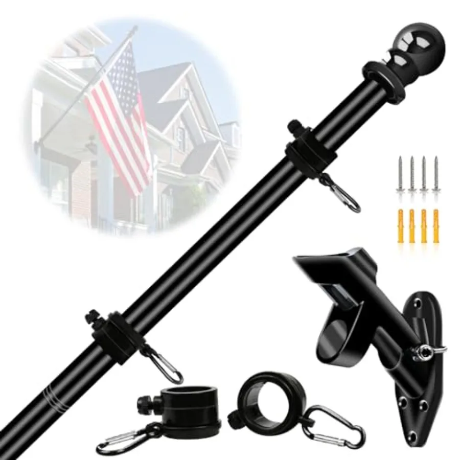 

5FT Heavy Duty Stainless Steel Wall Mounted Flag Pole Kit with Bracket and Flag Ring for Outdoor Porch and Yard Decoration Dura
