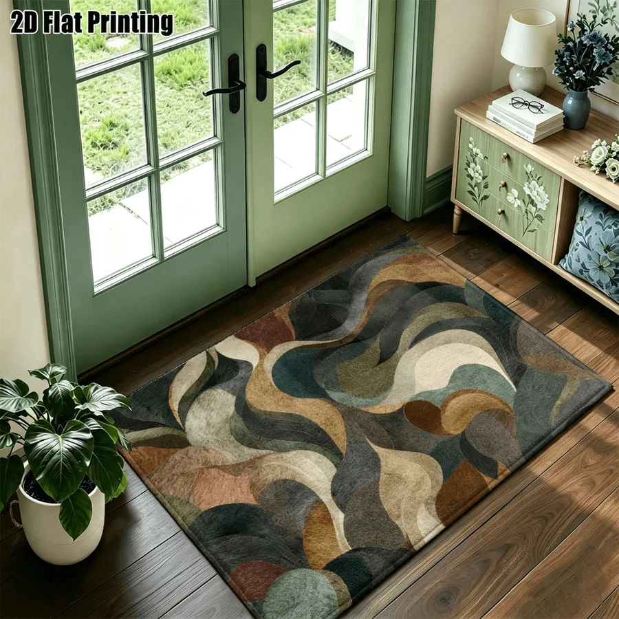 1Pc Retro Morandi Abstract Wave Pattern Rug, Bohemian Style Decorative Rug for Living Room, Bedroom, Dining Room, Bedside, Indoor and Outdoor Patio, Home Decor Accessory