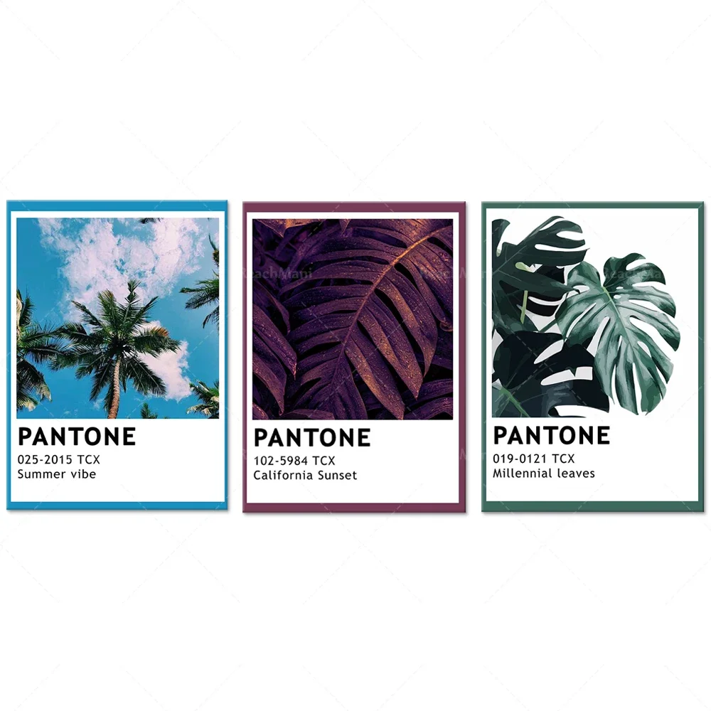 Pantone Millenial Leaves, Pantone Palms poster, fashion Pantone print, aesthetic poster, purple retro Pantone poster, blue poste