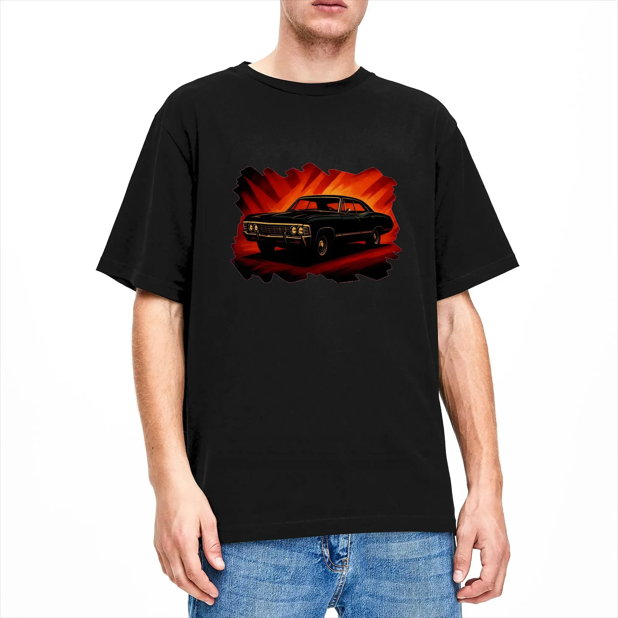 Men T-Shirt IMPALA SPN Impala Supernatural Vintage Cotton Tees Short Sleeve  T Shirt Crewneck Clothing Summer