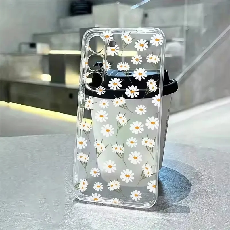 Transparent Phone Case For Samsung Galaxy A73 A72 A71 A70 A70s A56 A55 A54 A53 A52 A52s A51 5G 4G Flower Pattern Non-Slip Cover view 2