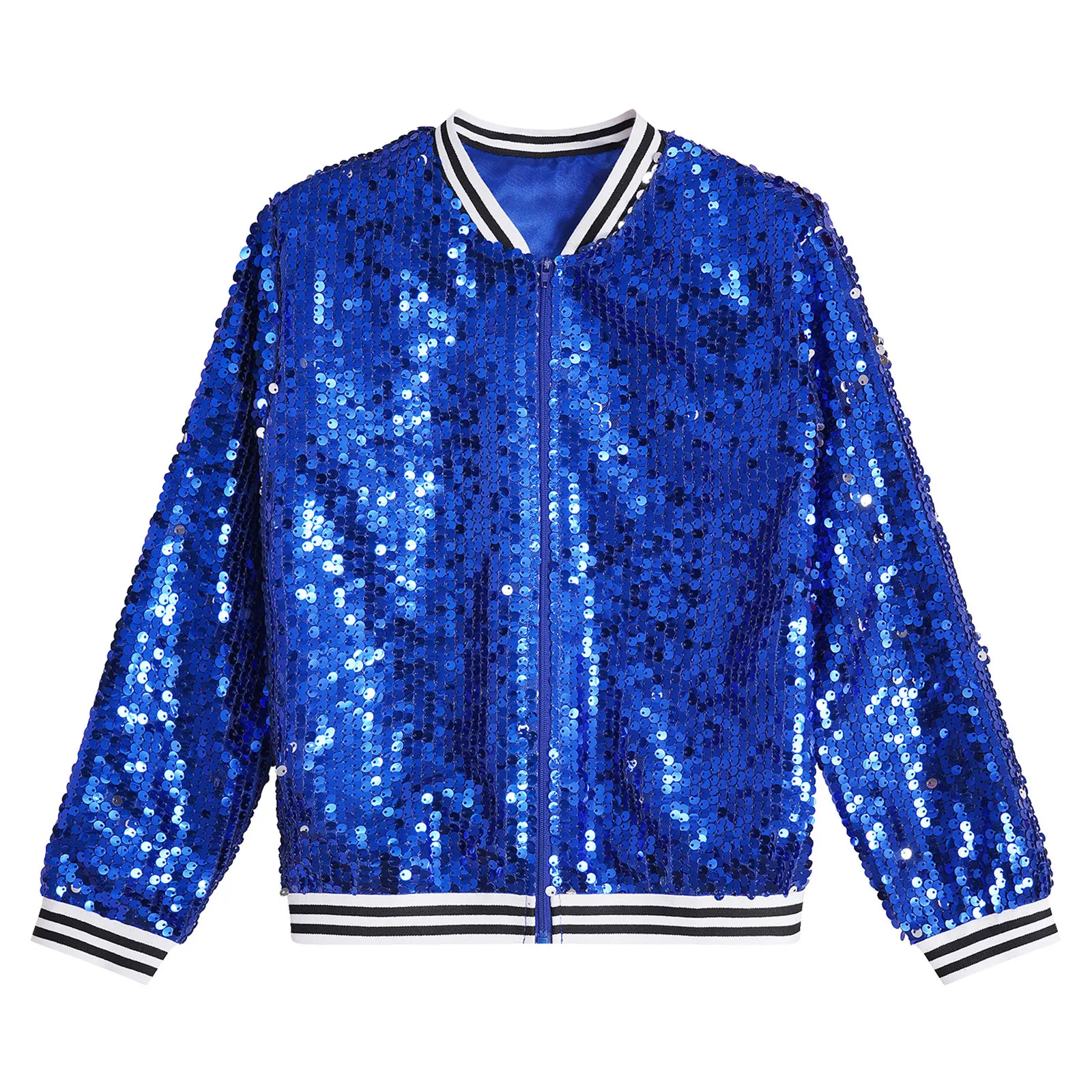 Spring Autumn Baseball Jackets Coat for Kids Girls Sparkly Sequin Long Sleeve Zip Up Outerwear Dancing Party Bomber Jackets