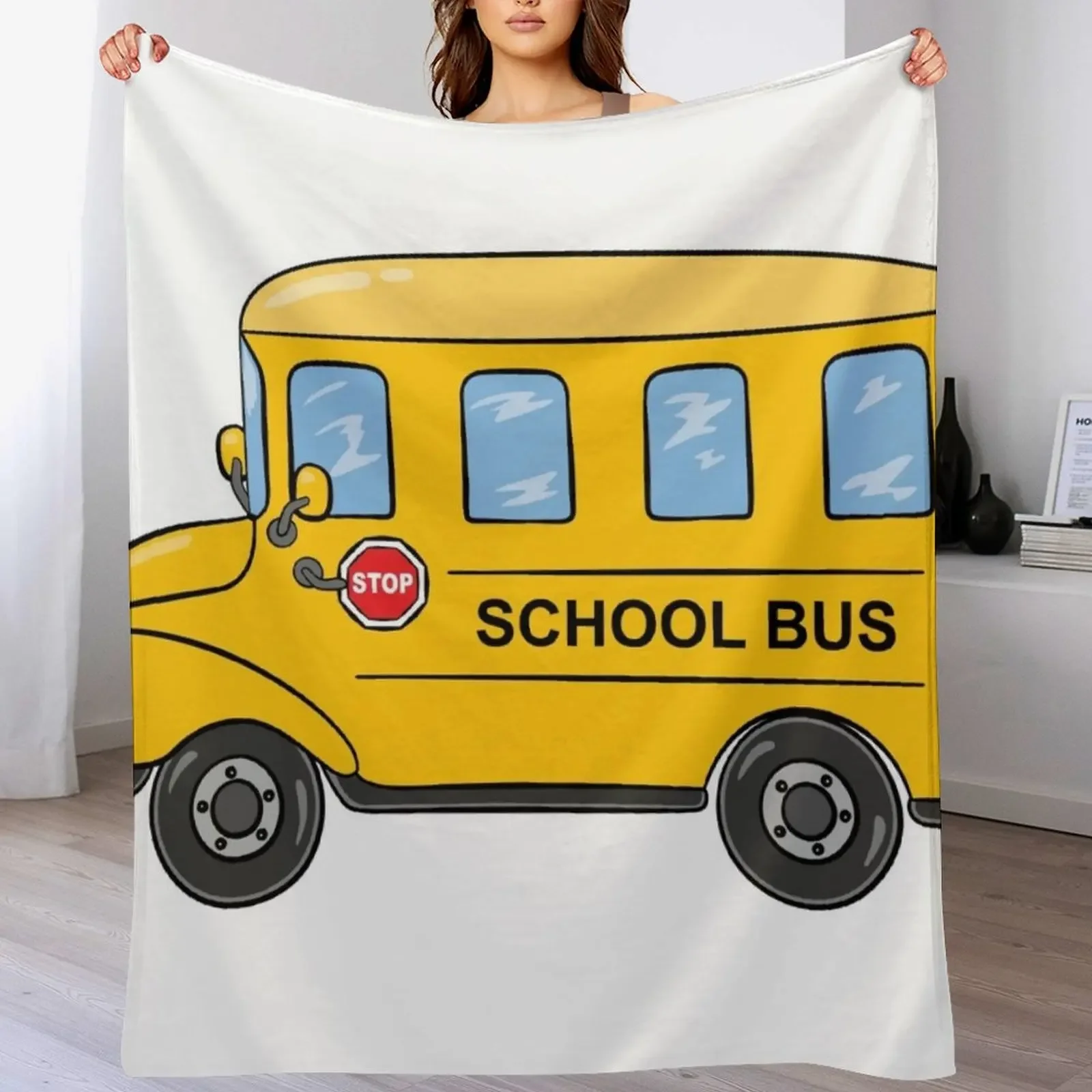 

Yellow School Bus Throw Blanket Soft Beds Cute Plaid heavy to sleep Blankets