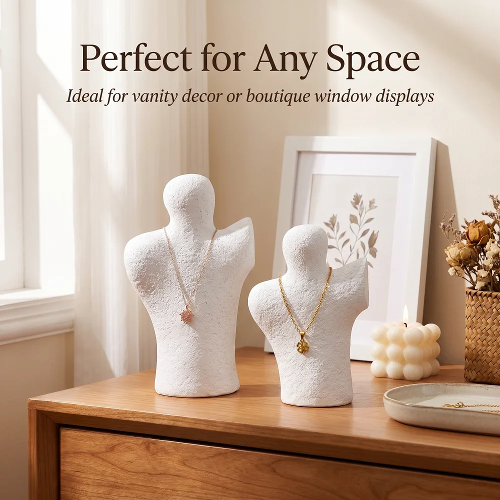 

White Resin Texture Mannequin Bust Necklace Display Stand, Minimalist Jewelry Holder for Pendant Photography, Home Organizer