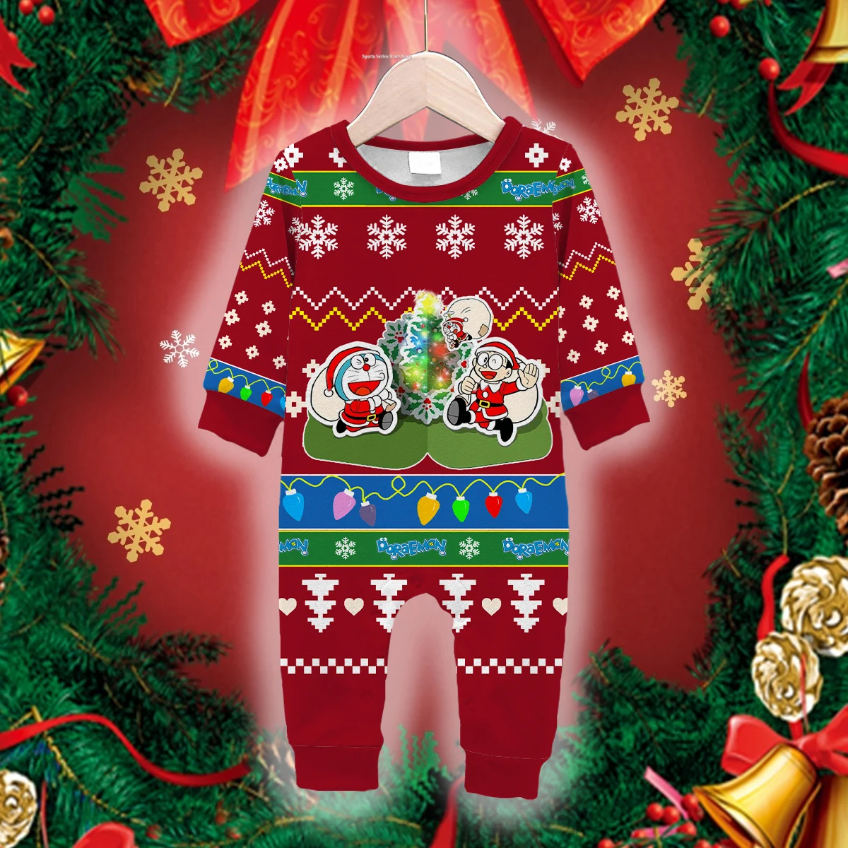 

New Doraemon Anime Christmas Ugly Jumpsuit for Baby Boys and Girls Hot Selling 2025 3D Printed Baby Cotton One-piece Pajamas