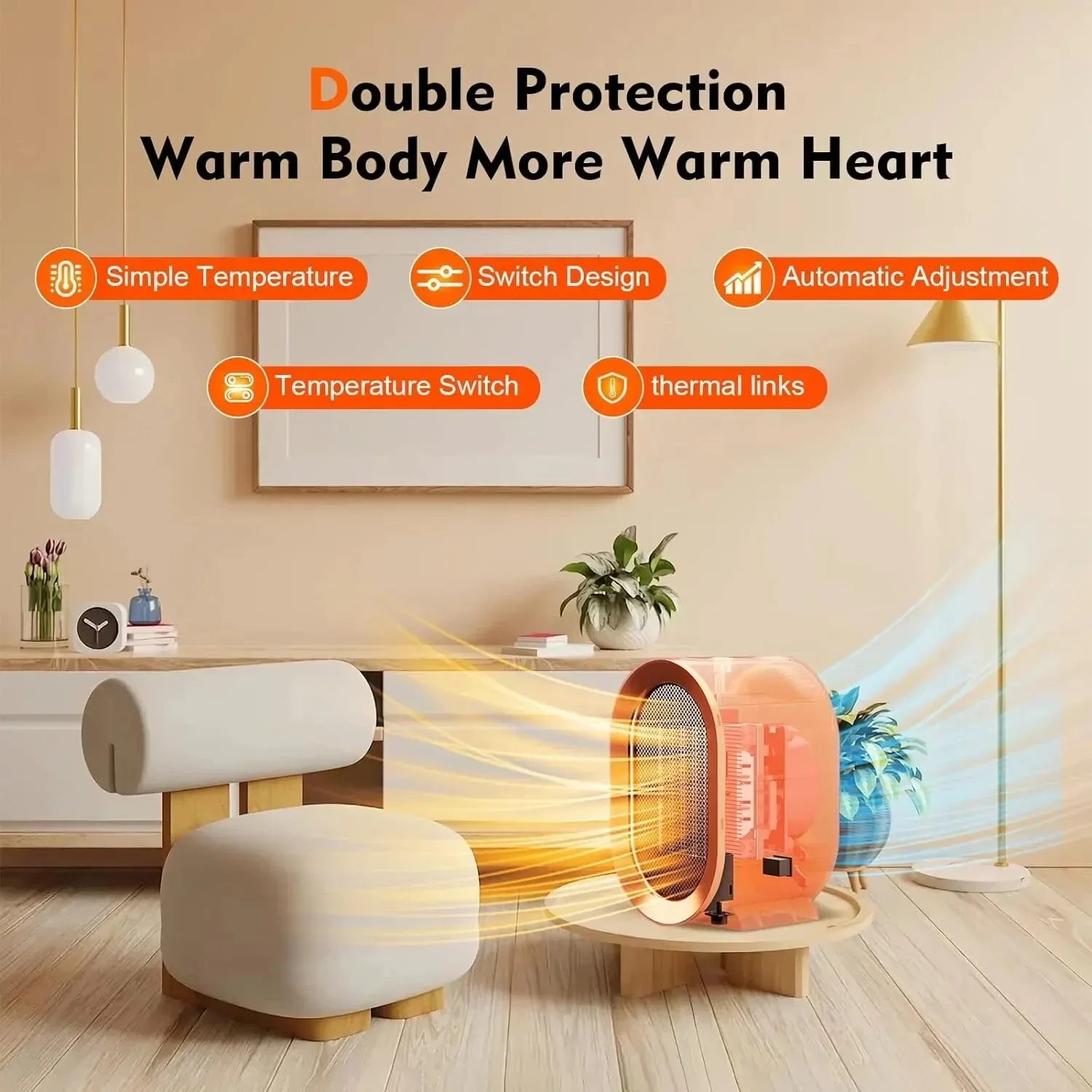 Quiet, Fast and Compact 1200W Ceramic Heater with 2 Modes, Tip-Over & Overheat Protection - Ensures Safety and Comfort in Every 