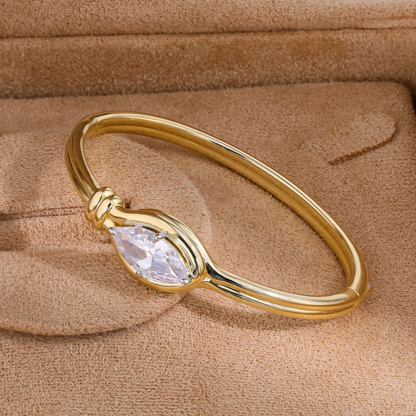 Light luxury marquise zircon bracelet S925 sterling silver gold-plated, narrow version, light luxury high-end feel  bangle