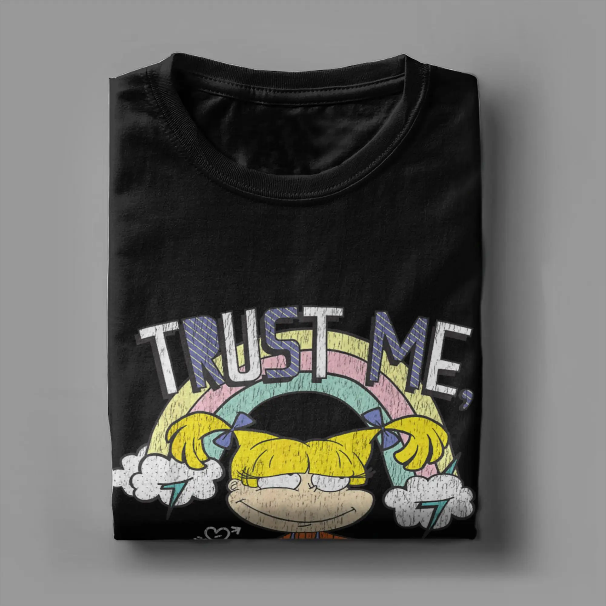 الرجال تي شيرت Rugrats Angelica ثق بي لا تهتم قوس قزح مضحك القطن الخالص تيز قصيرة الأكمام تي شيرت الجولة الرقبة الملابس