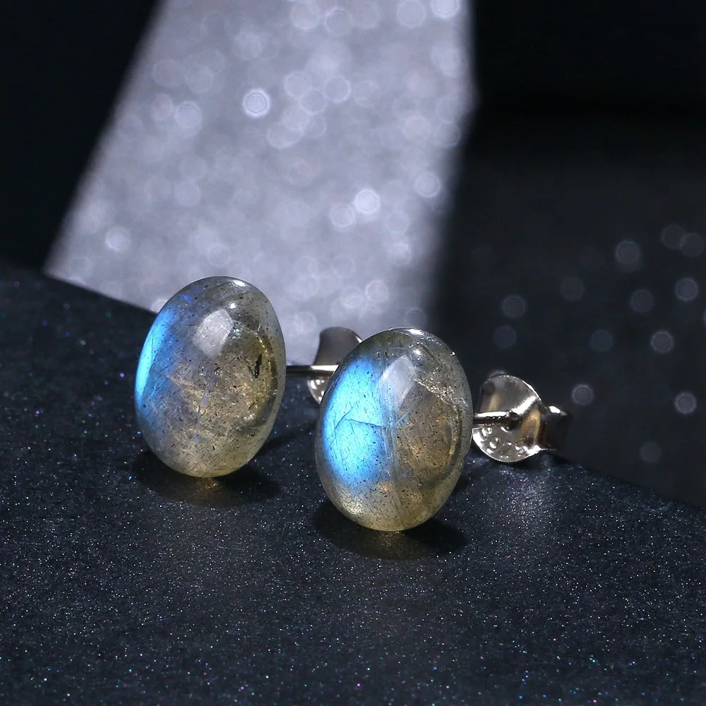 ITSMOS Labradorite Oval Studs Pendant Daily Wear Rainbow Flash Crystal Earrings Silver Hypoallergenic Earrings for Women Gift