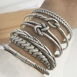 100% Solid 925 Sterling Silver Metal Bracelet for Women Vintage Handmade Simple Retro Knots Bracelet Birthday Gift Party