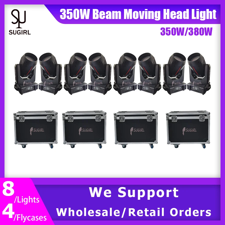 No Tax 8Pcs Super beam Moving Head 350W/380W 18r Pro Beam 380 With 4Pcs Flycases For Disco Dj Stage Beam Fixture with 14 Gobos