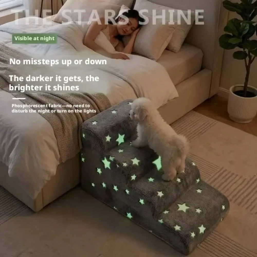 Noctilucent Pet Steps Foam Dogs Secure 2/3/4 Stairs Ramps Non-Slip Pet Star Steps for Protect Older Dogs Pet Sofa Bed Ladde Gift