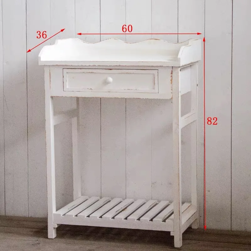 Rustic White Console Table with Drawer, Distressed Fir Wood, 23.62x14.17x32.28 Inches, Vintage Farmhouse Style with Storage Shel