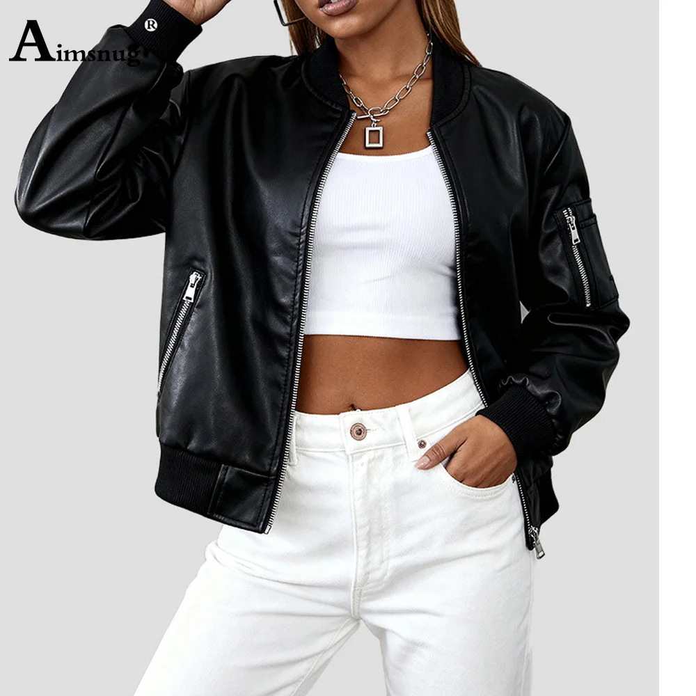 

2025 женские куртки из искусственной кожи в стиле рок, новая модная верхняя одежда на молнии, тонкие мотоциклетные пальто, базовая куртка-поло без воротника