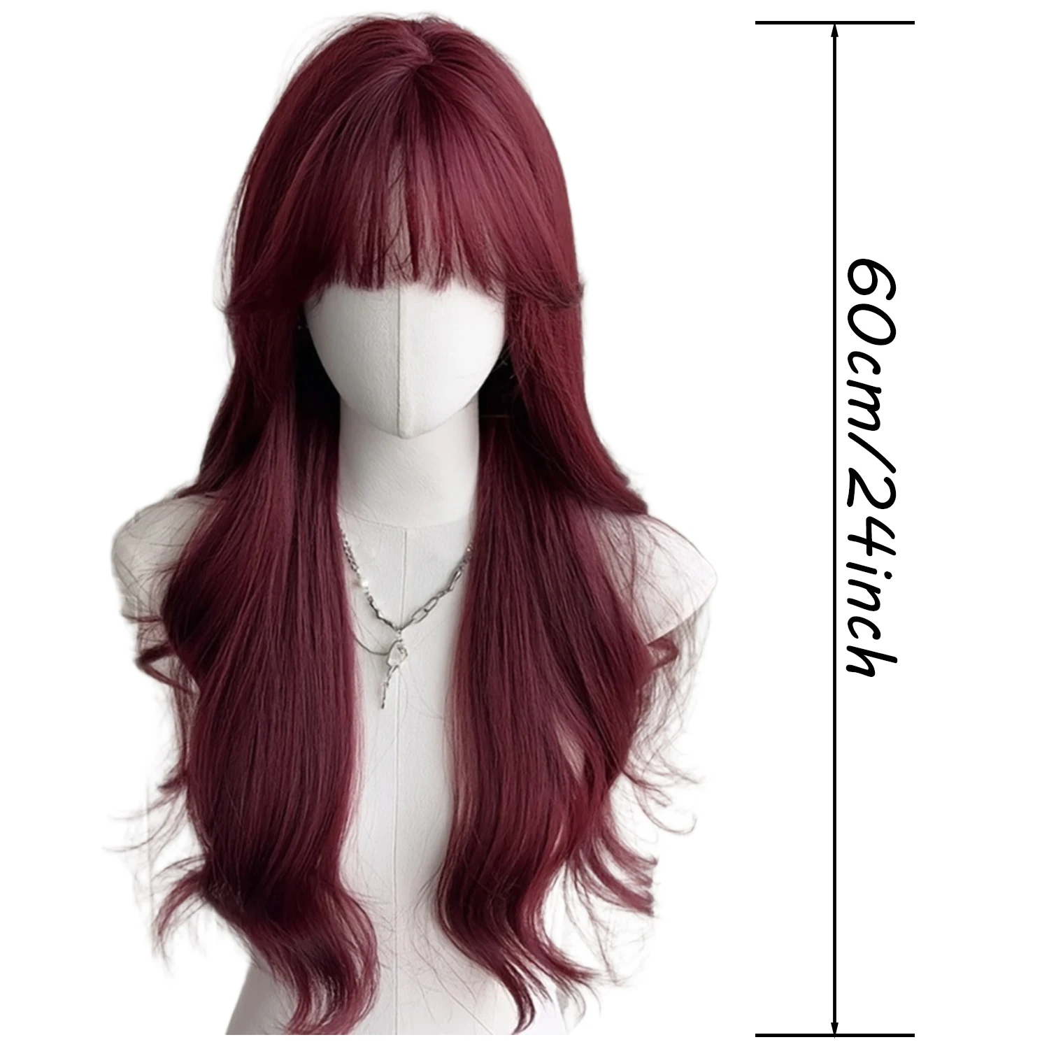 24 Inch Red Curly Wave Synthetic Wig Heat-Resistant Natural Smooth Hair Stylish Party Wigs For Women