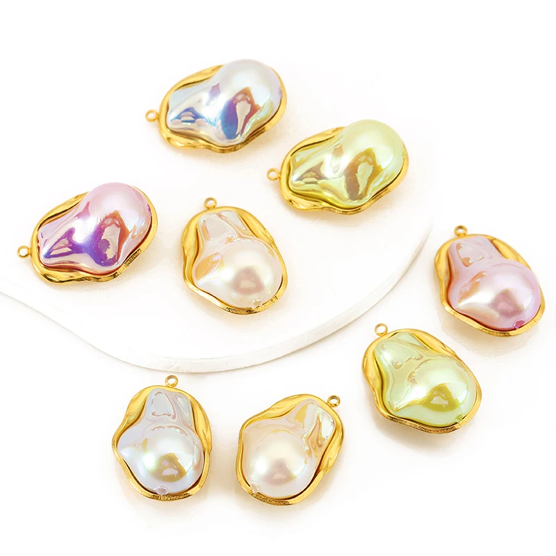 2pcs/lot Stainless Steel Irregular Baroque Pearl Charm Pendants for DIY Earring Necklace Bracelet Jewelry Making Accessories