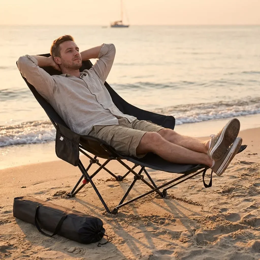 300-Pound Heavy-Duty Foldable Beach Chair with Adjustable Height and Crossed Backrest - Portable Outdoor Chair for Camping, Fish  Factory Direct Wholesale, Affordable Bulk Price Cost-effective Bulk Price