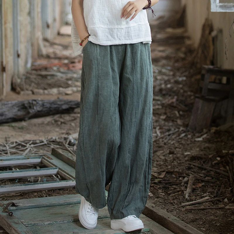 

High Waist Cotton Linen Casual Trousers Women New Arrival 2025 Spring Vintage Style Tie Dye Loose Female Bloomers Pants T564