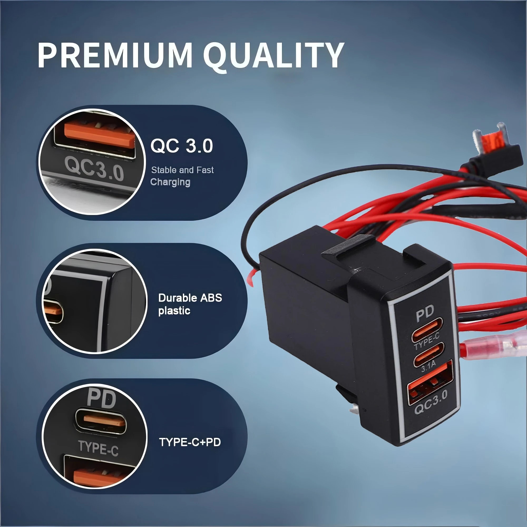 Universal Car Charger Quick Charge 3.0 & PD USB C Ports Waterproof Auto Adapter Phone Charger For Toyota Highlander Prado 120