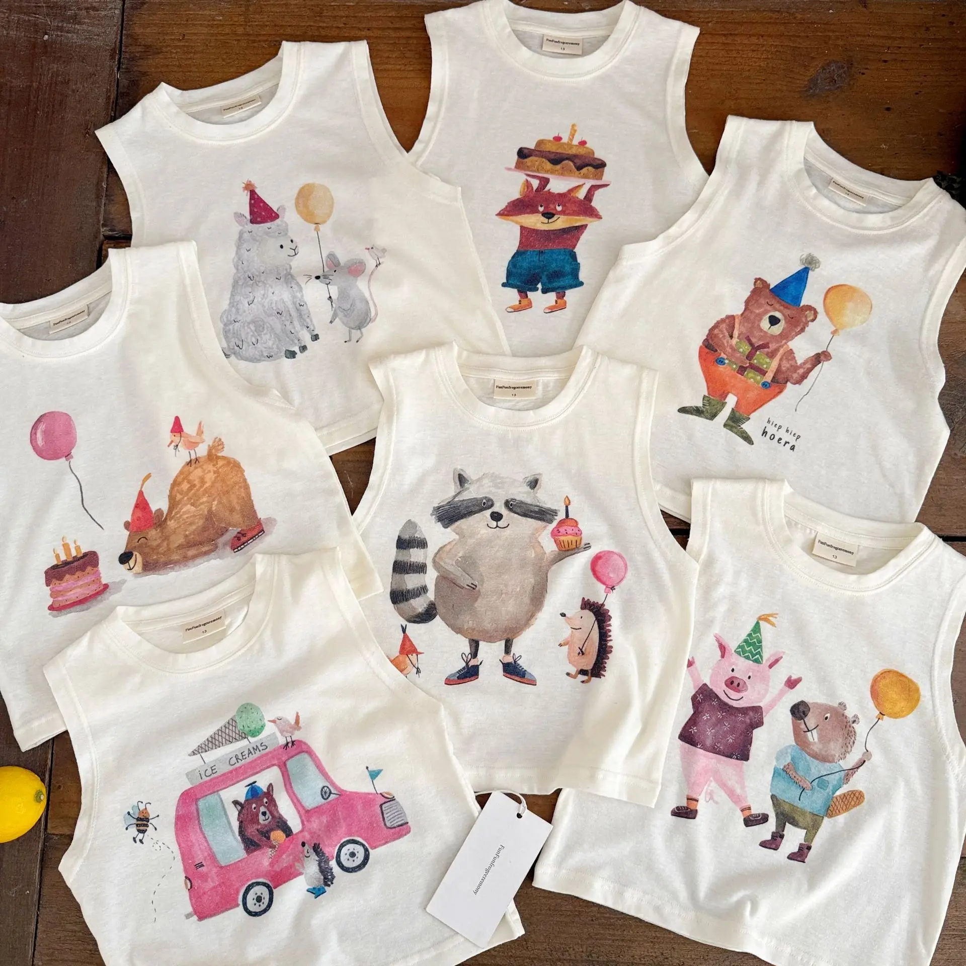 2026 Summer New Children Sleeveless Cartoon Print T Shirts Cotton Boys Girls Casual Vest Toddler Breathable Tops Kids Clothes