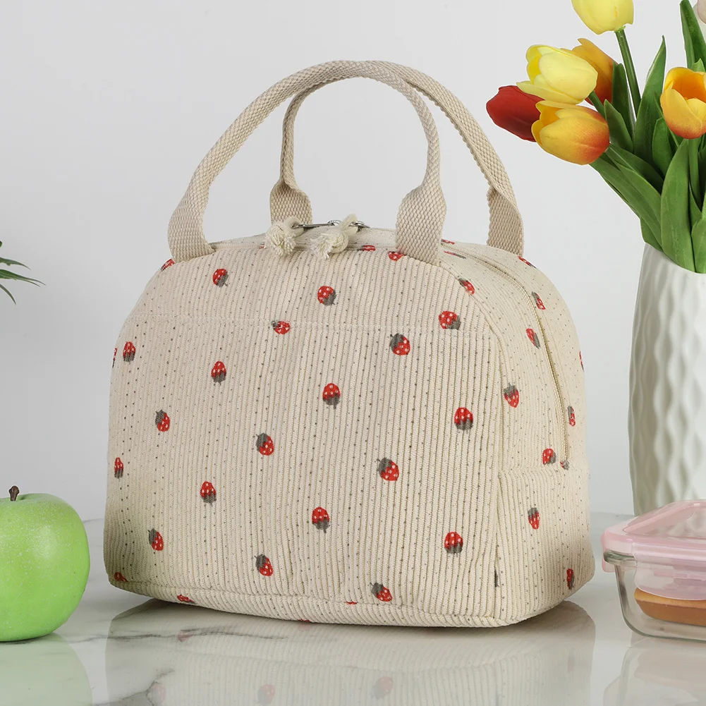 Cute Corduroy Lunch Bag for Women Reusable Insulated Lunch Box Large Capacity Reusable Insulated Cooler for Work Picnic Travel