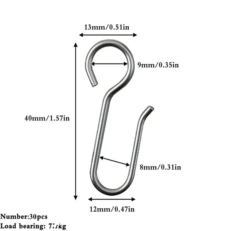30개 핸디 커튼 액세서리 메탈 커튼 트랙 설치용 후크 S자형 메탈 천장 샤워 커튼 장식용 후크