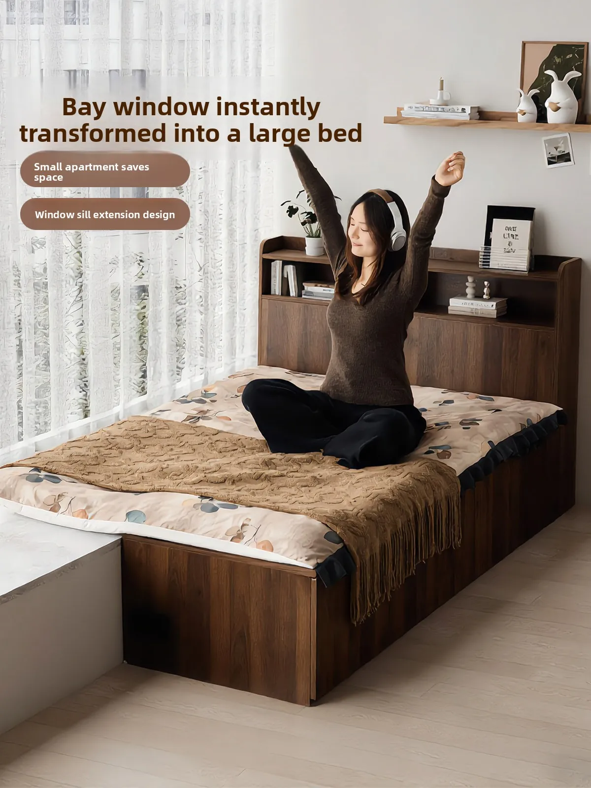 LMM solid wood ecological board bay window splicing combination bed small apartment storage tatami bed