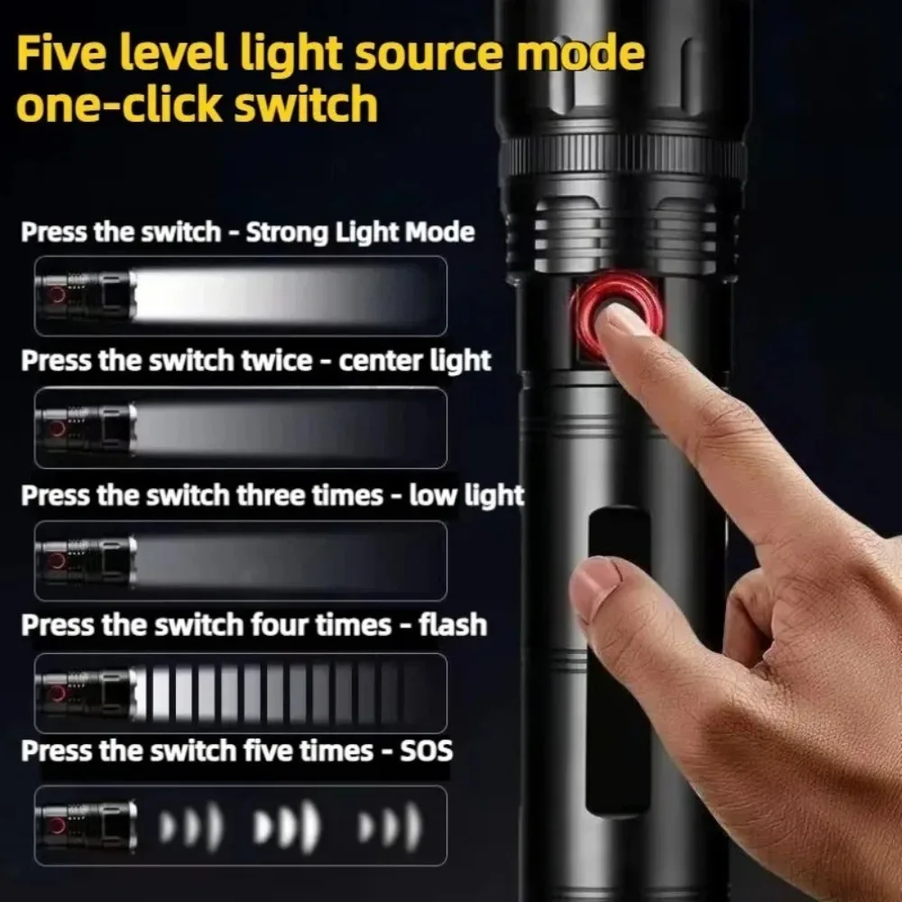 High Power LED Flashlights Long-range 3000M  Zoom USB Rechargeable Waterproof Torch for Outdoor Camping Hiking Spotlight