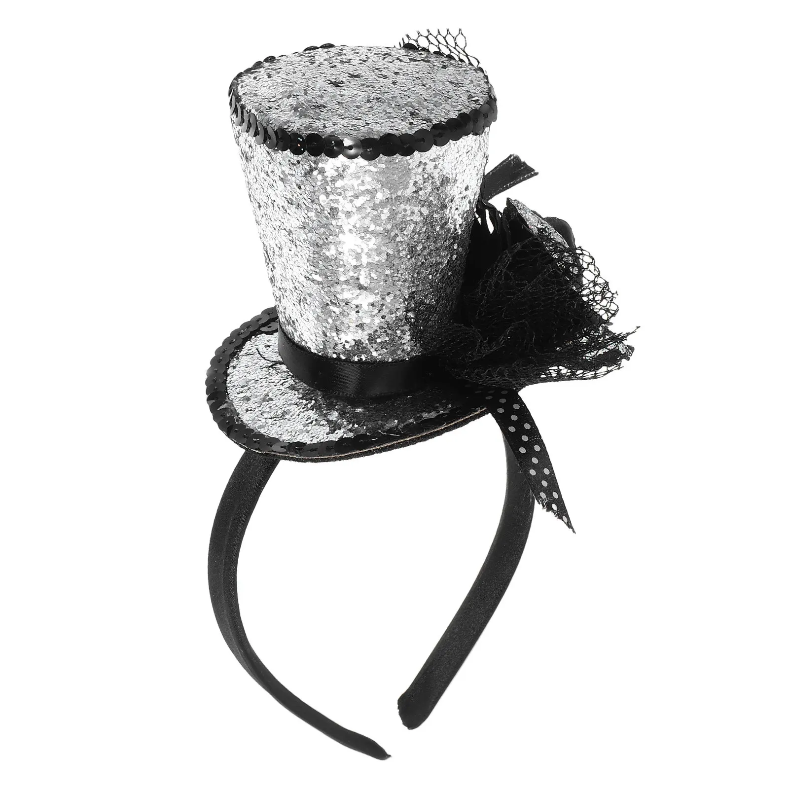 

Top Hat Headband Mini Sequins Tea Party Headpiece Glitter Sparkling Party Accessories for Women New Year Holiday Photo Props