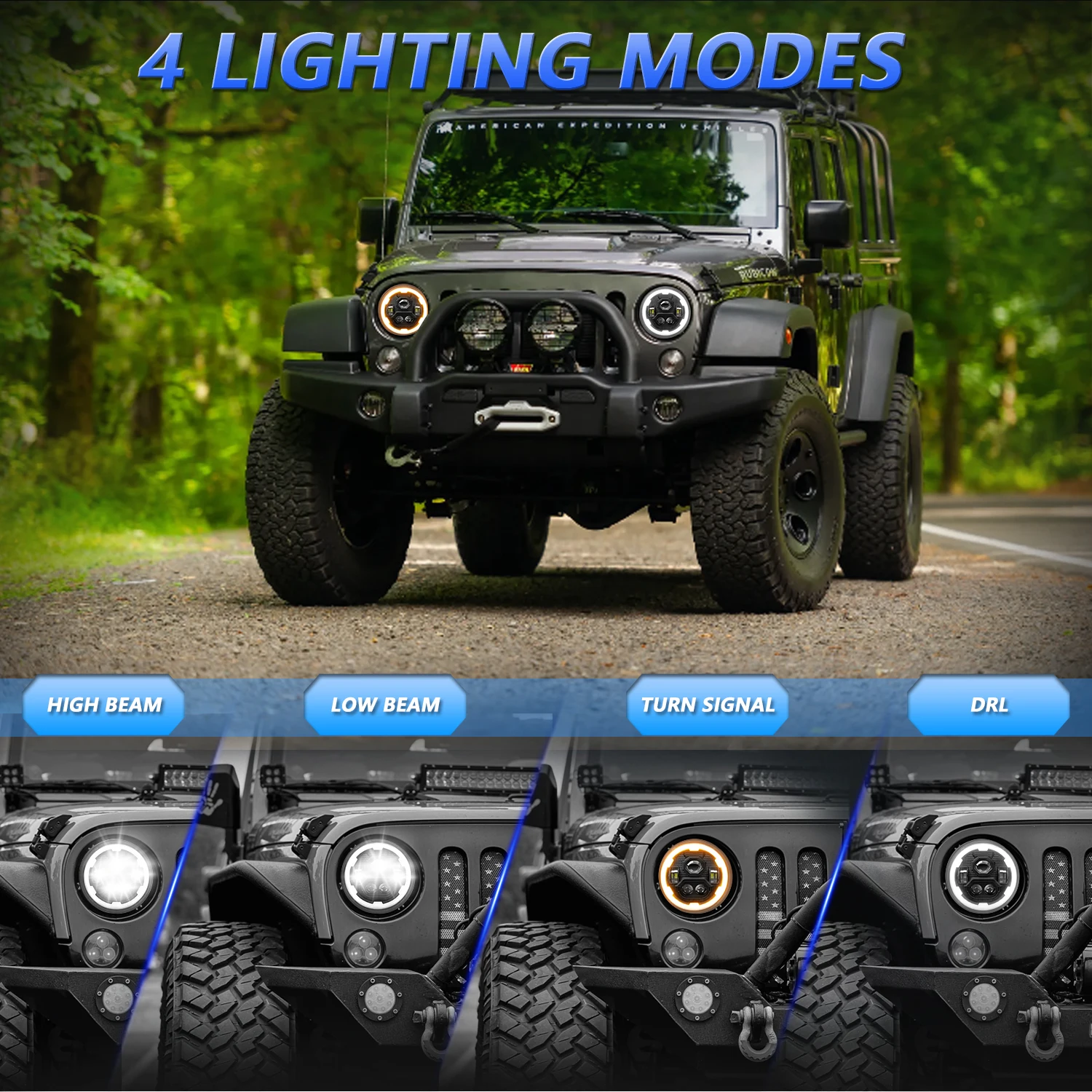 7 Inch Round LED Headlight High Low Beam DRL Amber Turn Signal Lamp For J-e-e-p Wrangler Motorcycle Offroad Vehicle 12V