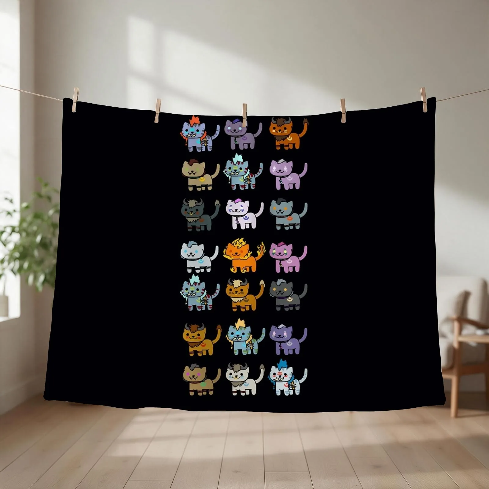 Neko Atsume Feral Druid Todos Throw Blanket couch cozy soft plush fuzzy picnic outdoor blanket