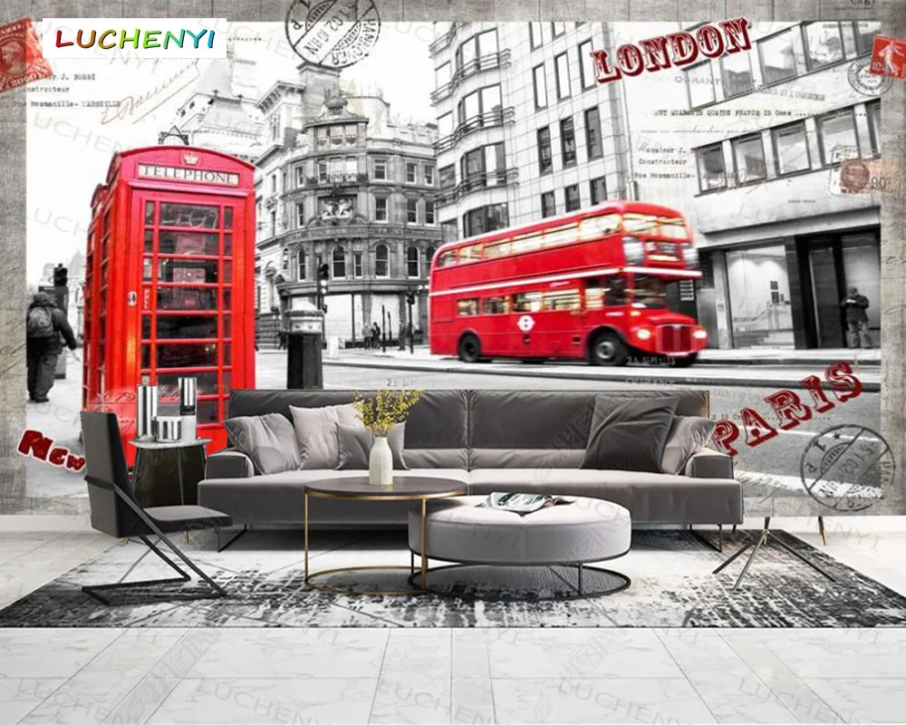 Papel de parede custom london phone booth 3d wallpaper mural, living room tv wall bedroom wallpaper home decor