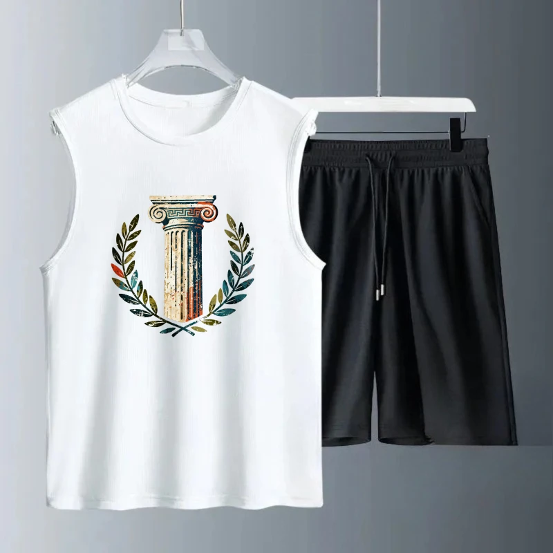 

Men's Tank top Sets Fashion Summe Short Sleeve+ Shorts Men's summer clothing football drip clothing Breathable Polyester
