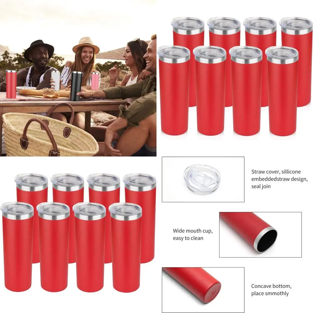 

Массовый набор из 20 унций изолированных узких стаканов из нержавеющей стали с крышками, многоразовые дорожные кружки с двойными стенками, прочный порошковое покрытие Re