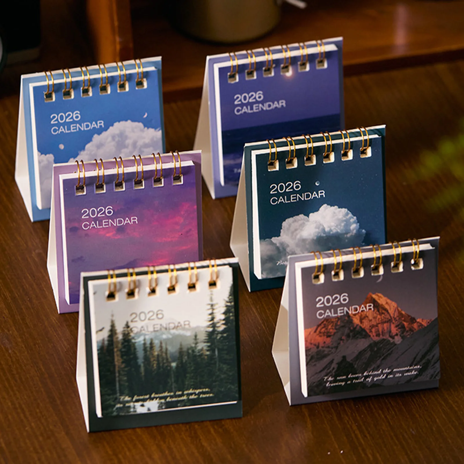2026 Mini Desk Calendar Starlight Theme Landscape Designs Portable Monthly Planner With Triangular Base For Office School Use