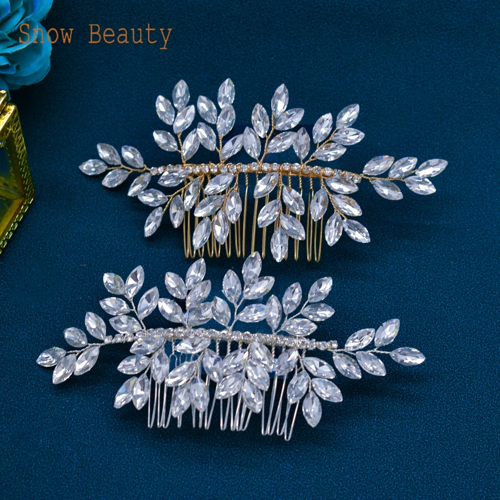 Peigne à cheveux avec strass en argent et or, bijoux de mariage, bandeau de mariée, couvre-chef pour femmes et filles, couvre-chef de bal en cristal, A499