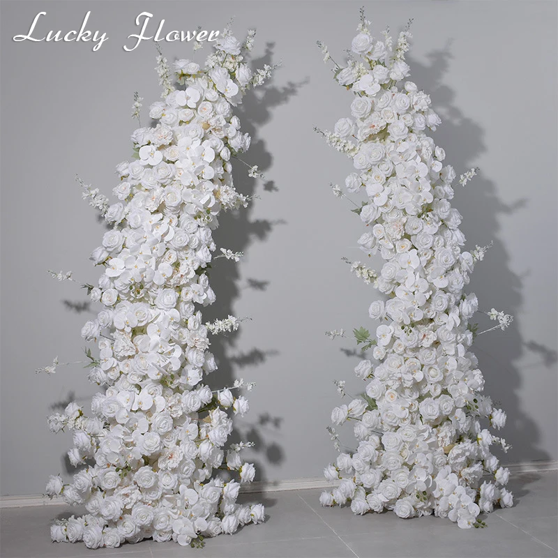 

Luxury White Color Horn Shape Flower Row Artificial Flowers Wedding Decoration Floral Backdrop Arrangement Party Stage Decor