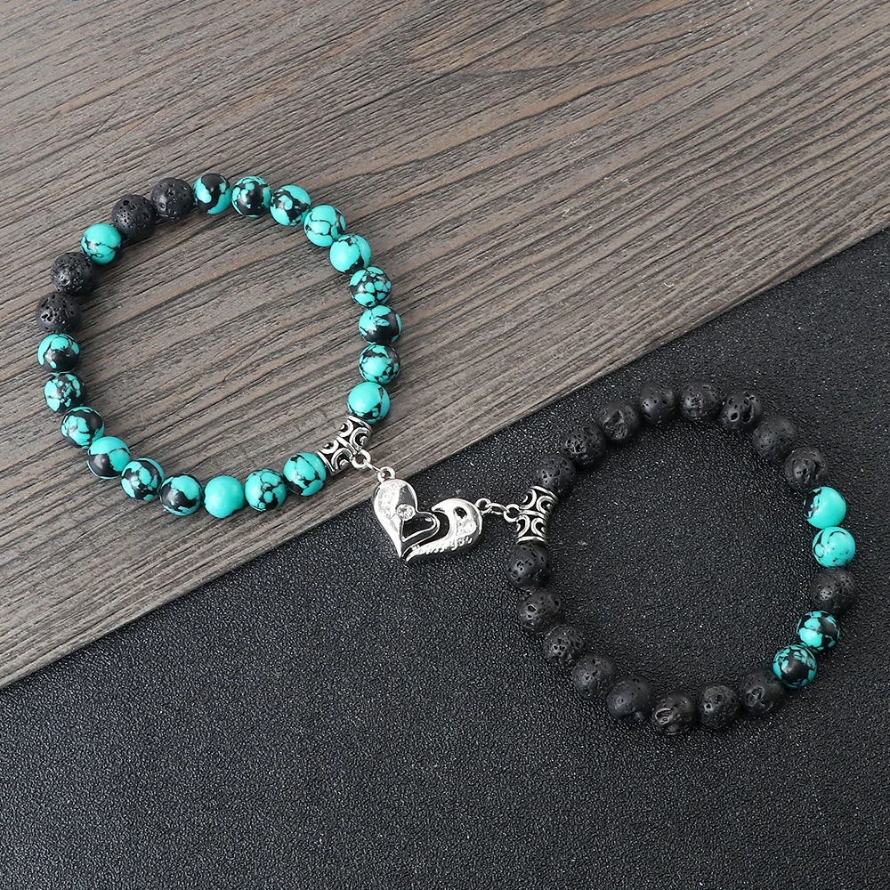 موضة المغناطيس أساور للأزواج الحب القلب أساور مغناطيسية الحجر الطبيعي الملكيت الحمم العقيق الخرز الطاقة الإسورة مجوهرات هدية #3