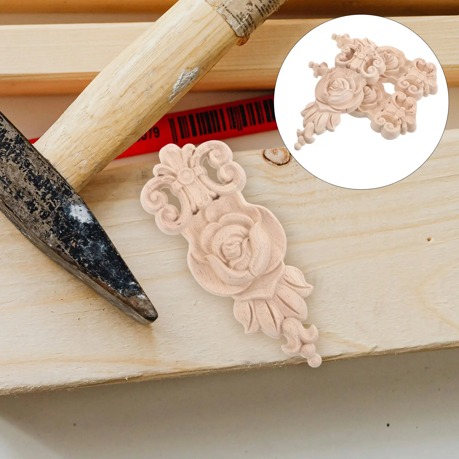 4Pcs European Style Solid Wood Carved Appliques Unpainted Decorative Corner Onlays for Furniture Cabinets Beds Dressers Doors