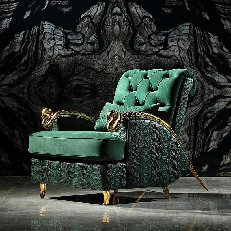 XX59Light luxury Italian leather single sofa chair modern creative high-end pure copper snake-shaped armrest queen snake chair