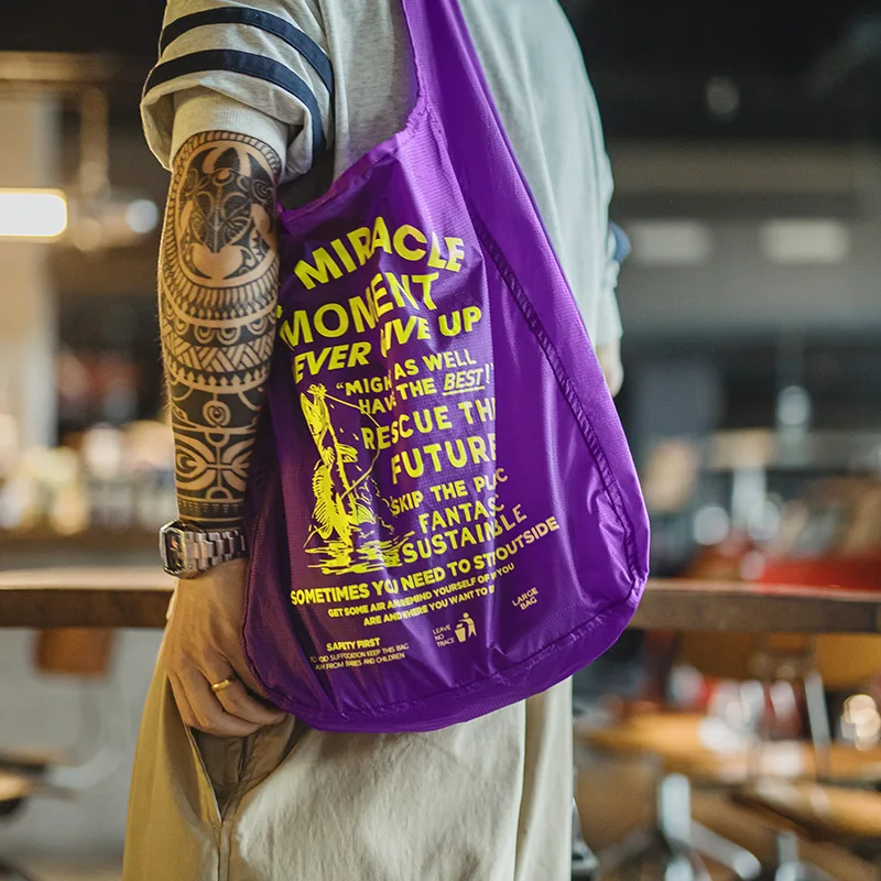 2026 Outdoor Ultra-Lightweight Shopper Bags Large Capacity Foldable Travel Bag Letter Print Shopper Tote Handbag for Commute