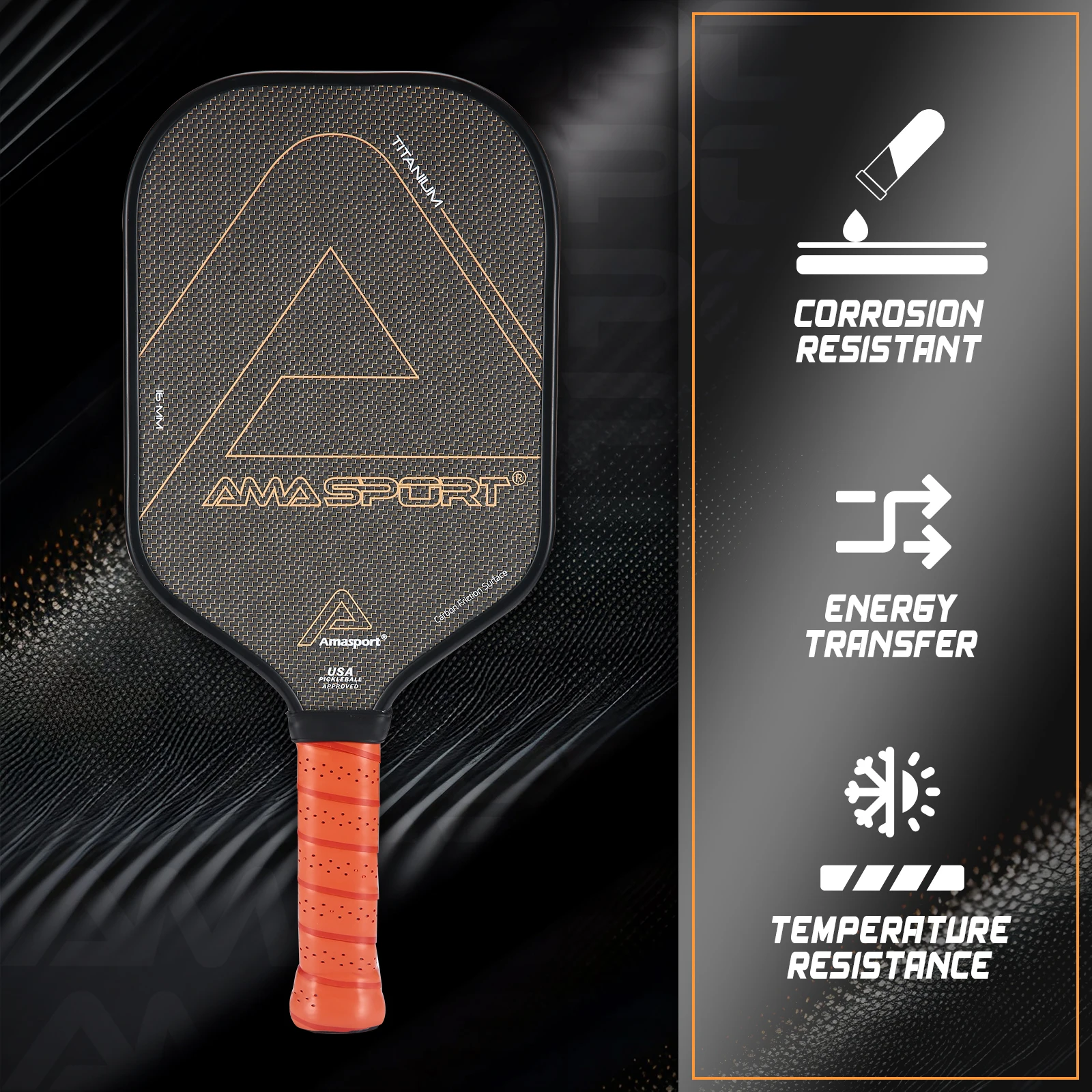 AMA Sport Titanium Carbon Pickleball Paddle 16mm Multi-Layered Core with CTFS Pickle Balls Racket Control 5.2 Inch Grip