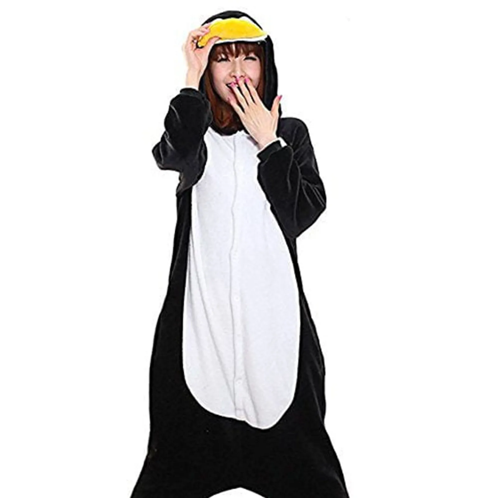 Adult Penguin Pajamas One Piece Kids Christmas Cosplay Costume Flannel Warm Animal Homewear Sleepwear for Women Men