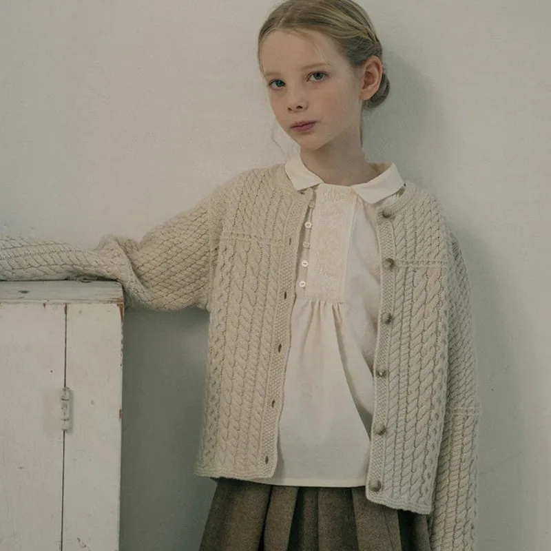 Children's Set 2025 Autumn/Winter LOU New Three-piece Set for Girls Blouse Skirt Cardigan and Sweater for Going Out Kid Outwear