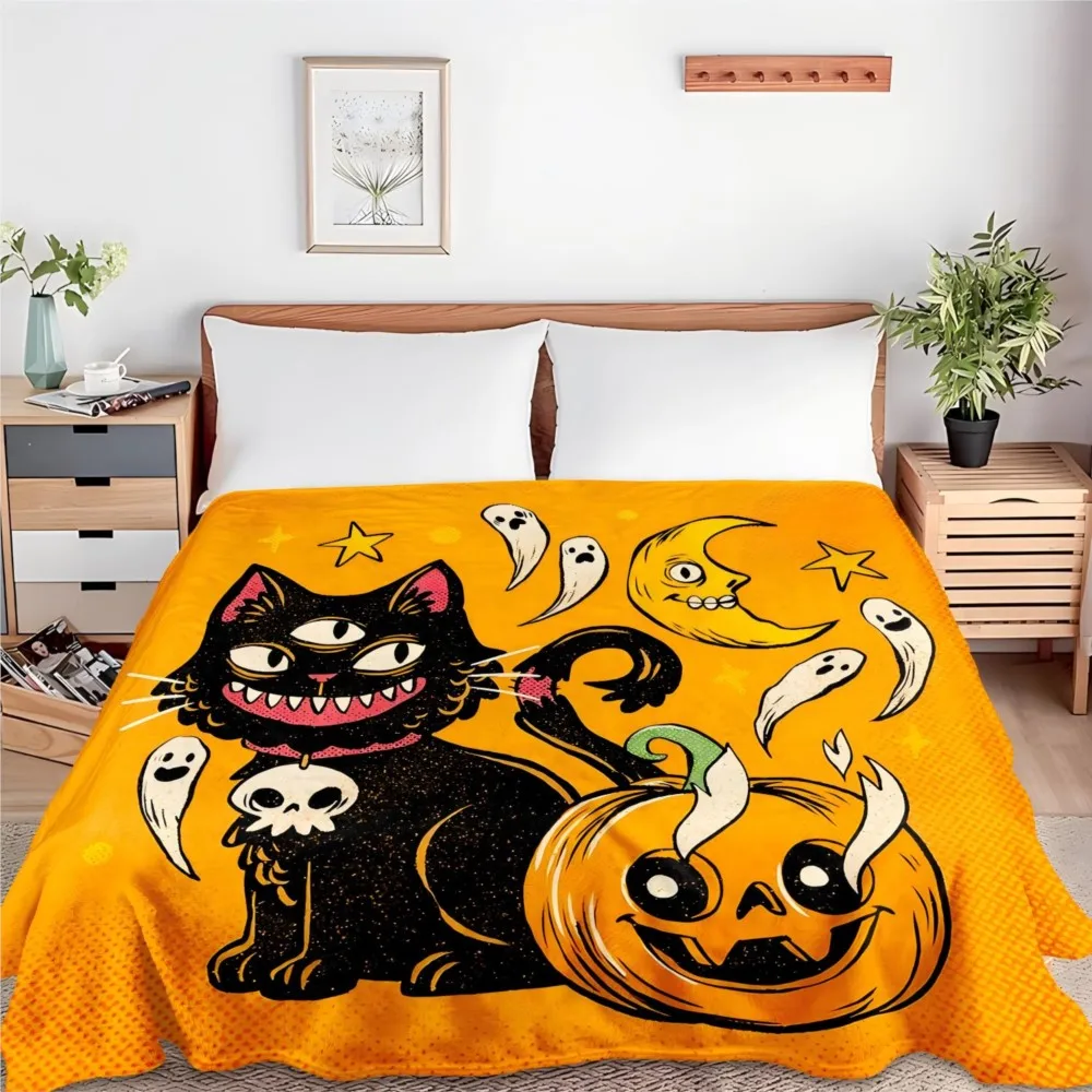 1PC Halloween Throw New design Black cat Ghost Pumpkin Blanket All Saints Day Gifts for Couch Bed Car Camping all season use