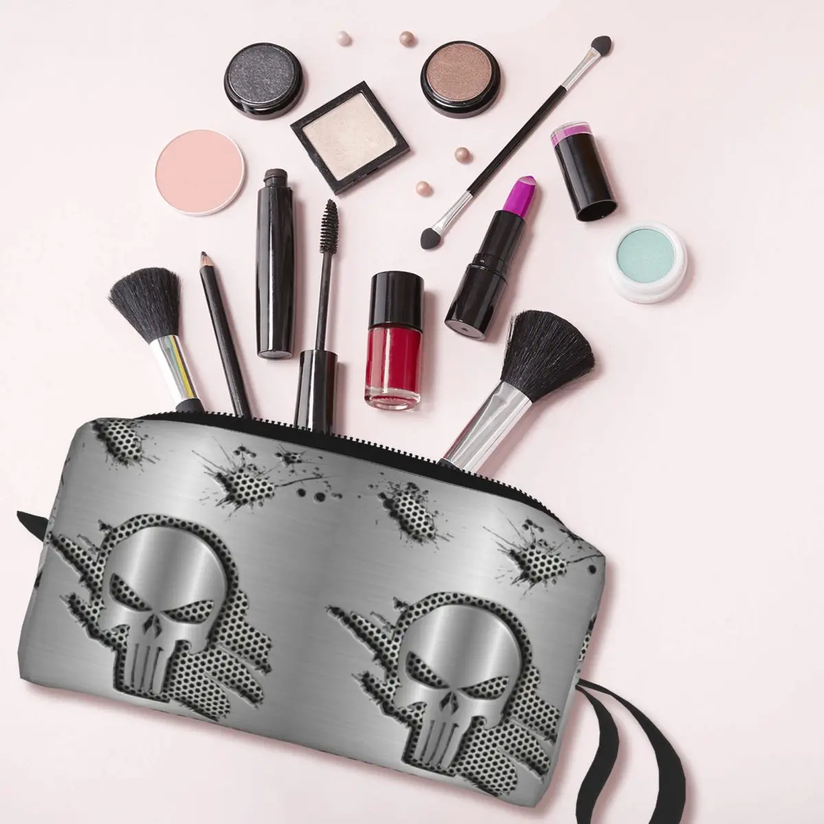 Skeleton Skull Heavy Metal Punishers Makeup Bag Cosmetic Organizer Storage Dopp Kit for Women Beauty Travel Pencil Case