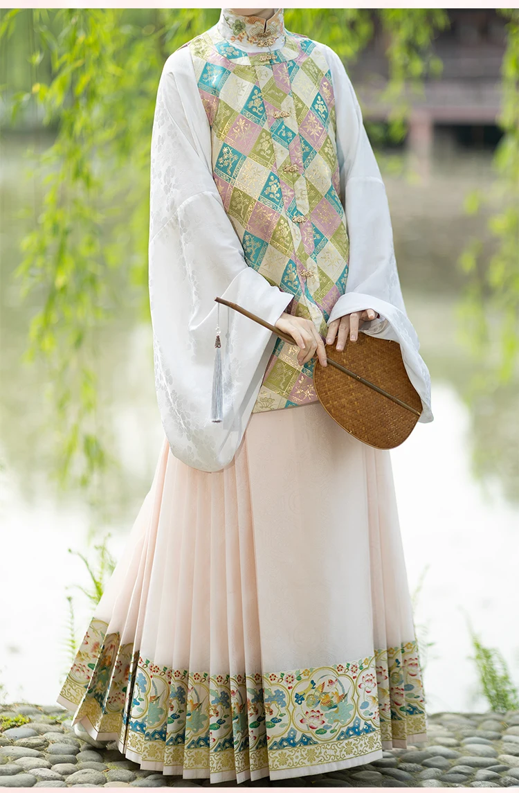 

Hanfu Ming-made improved imitation makeup flower paddy field pattern women's spring and summer welt length than nail paddy field