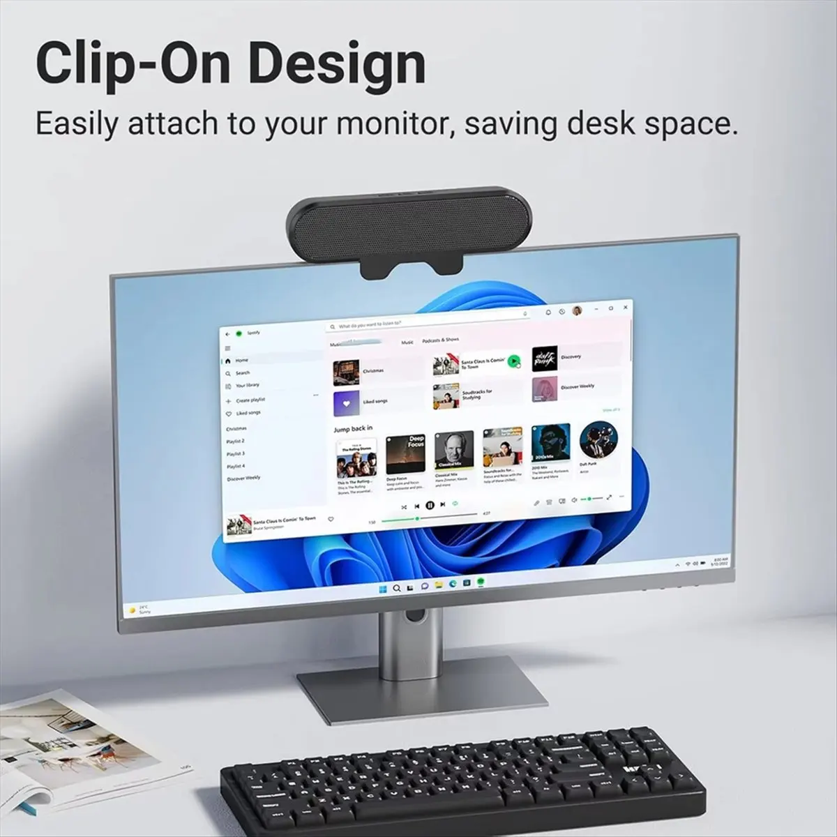 10W High Power Minimalist Computer Speakers for Desktop PC USB Monitor Speaker Bar with Clip-on Wired Desk