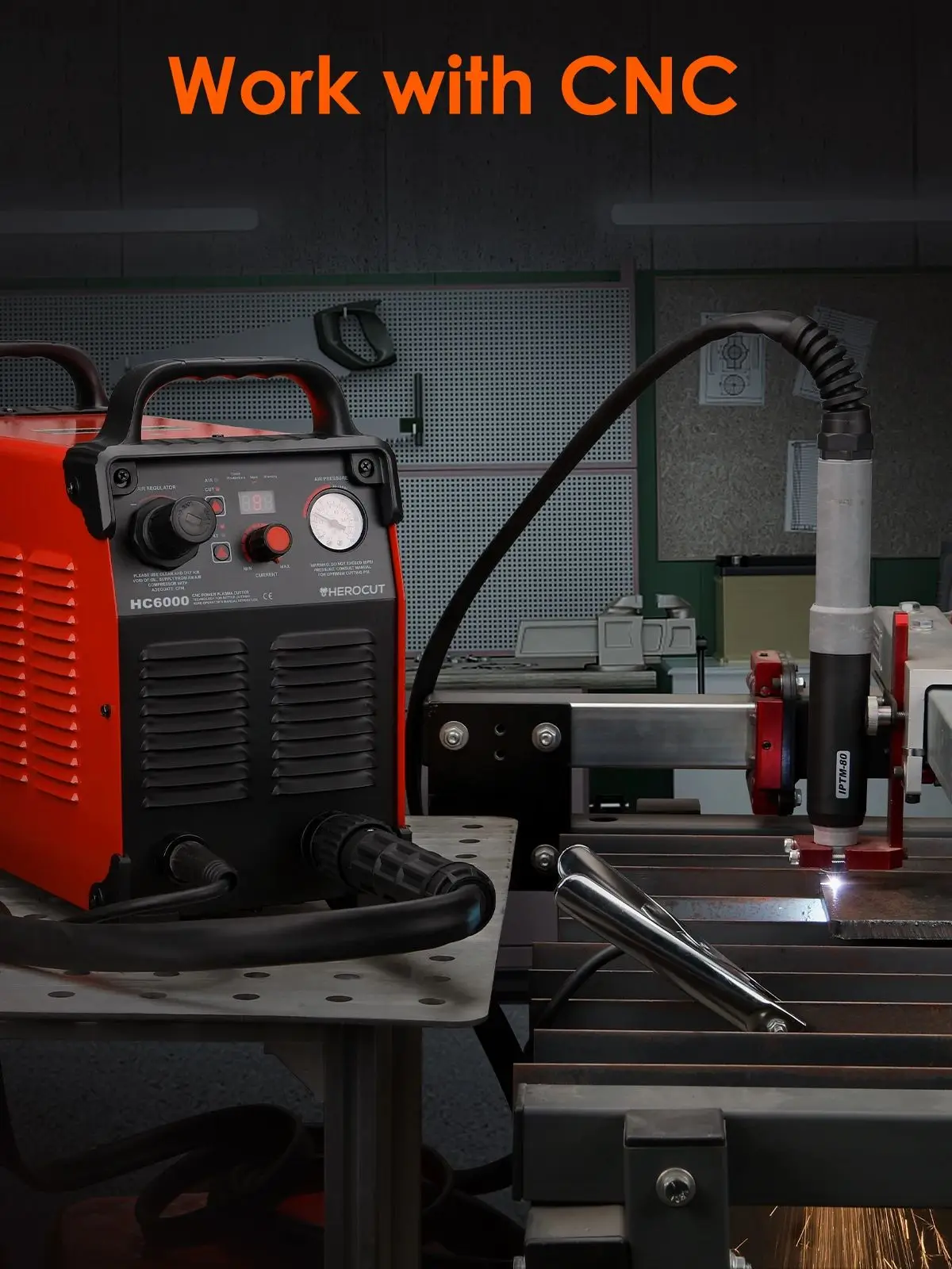 Torche droite de découpe Plasma CNC PTM80, Arc pilote Non HF 80 ampères 10/6 mètres de longueur, adaptée pour HC8000, HC7000